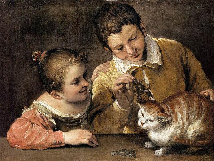 Annibale Carracci Two Children Teasing a Cat oil painting image